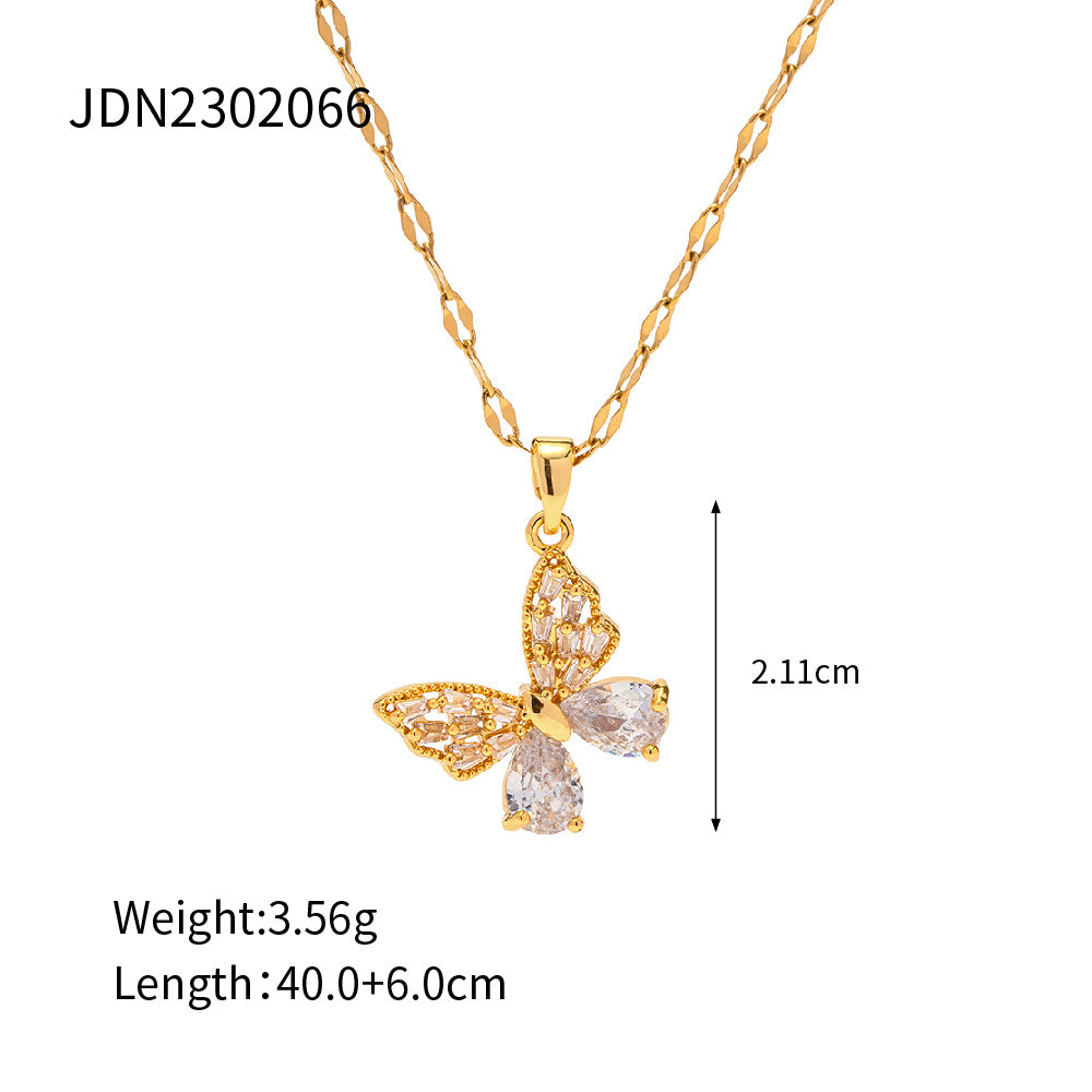 18K Gold Stainless Steel Butterfly Pendant Necklace