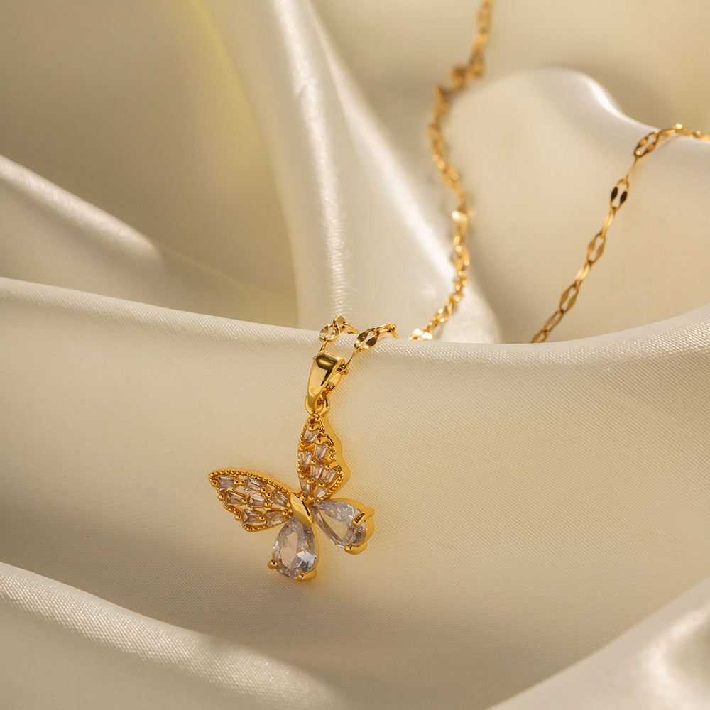 18K Gold Stainless Steel Butterfly Pendant Necklace