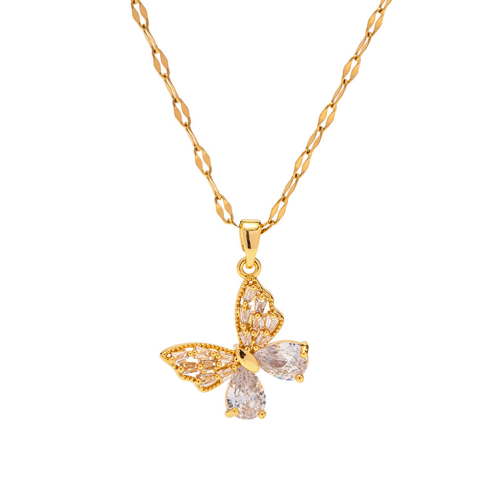 18K Gold Stainless Steel Butterfly Pendant Necklace